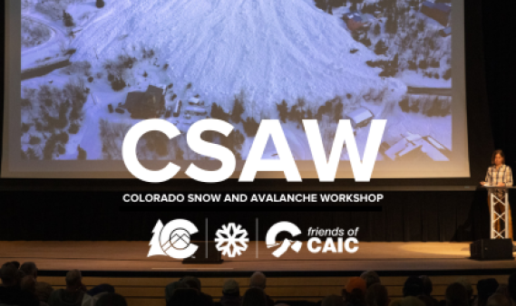 CSAW logo over on an image of a previous speaker presenting at CSAW