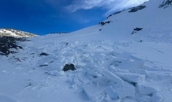 Close up of chunky avalanche debris